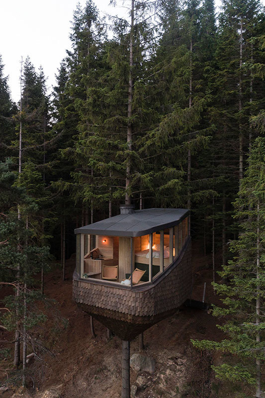 floating cabin in the forest
